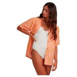 NWT Billabong Summer Sun Oversized Button Up Short Sleeve Shirt, Size Medium